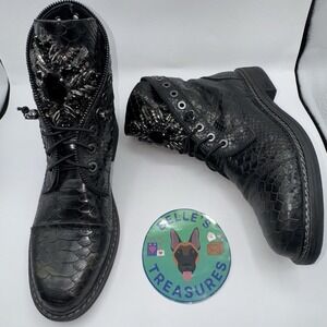 Vince‎ Camuto Boots Sefella Size 10 Black Leather Rhinestone Snakeskin Boots